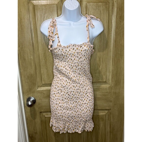 Intimately FREE PEOPLE Smocked Bella Ivory Slip Mini Dress Floral Print Small - Picture 1 of 5